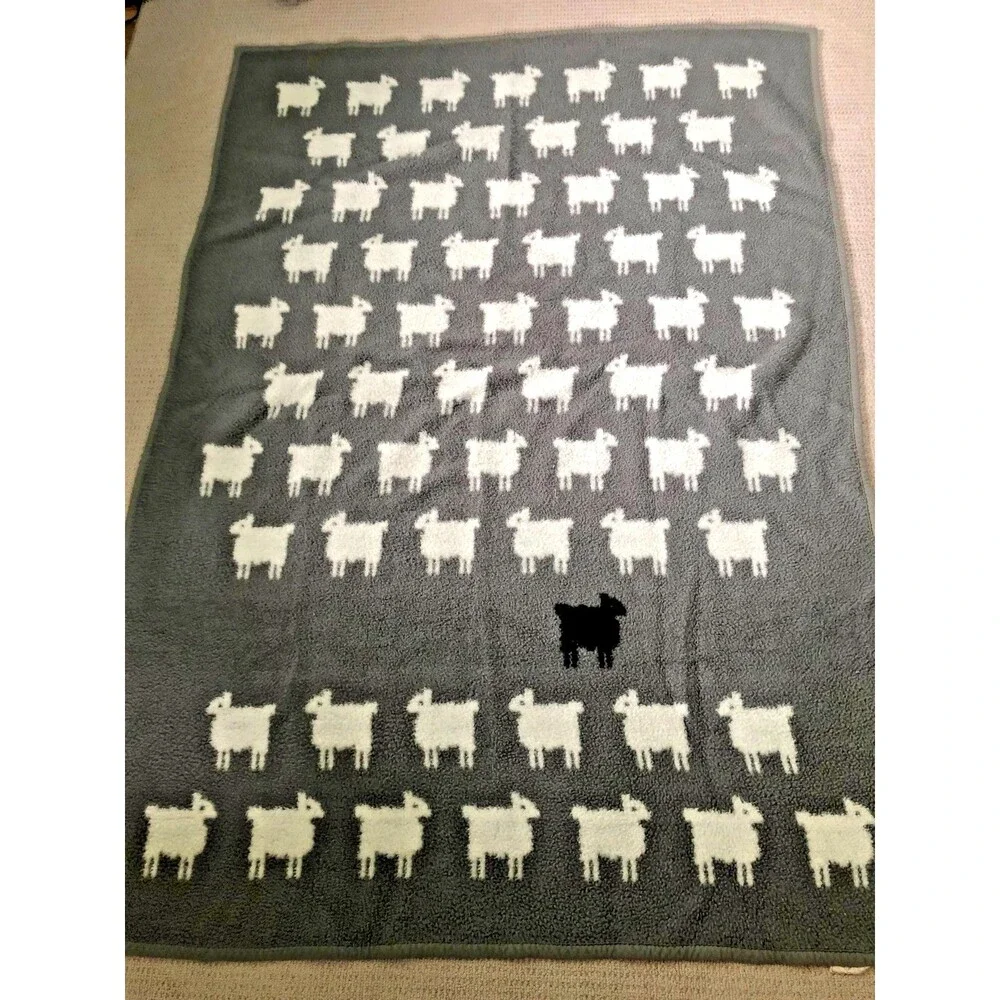 Biederlack Black Sheep Blanket Throw Gray White Reversible USA 53x77